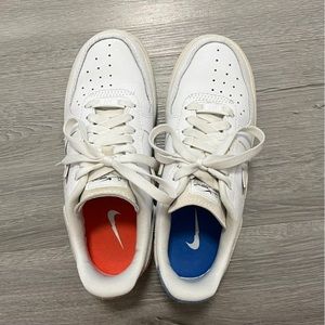 Nike Air Force 1 vandalized blue and red